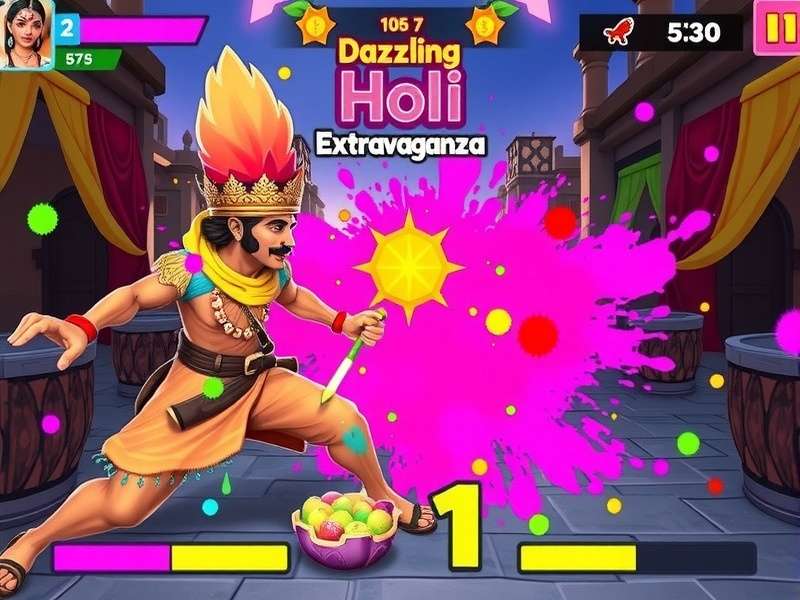 Dazzling Holi Extravaganza gameplay showing colorful Holi celebration